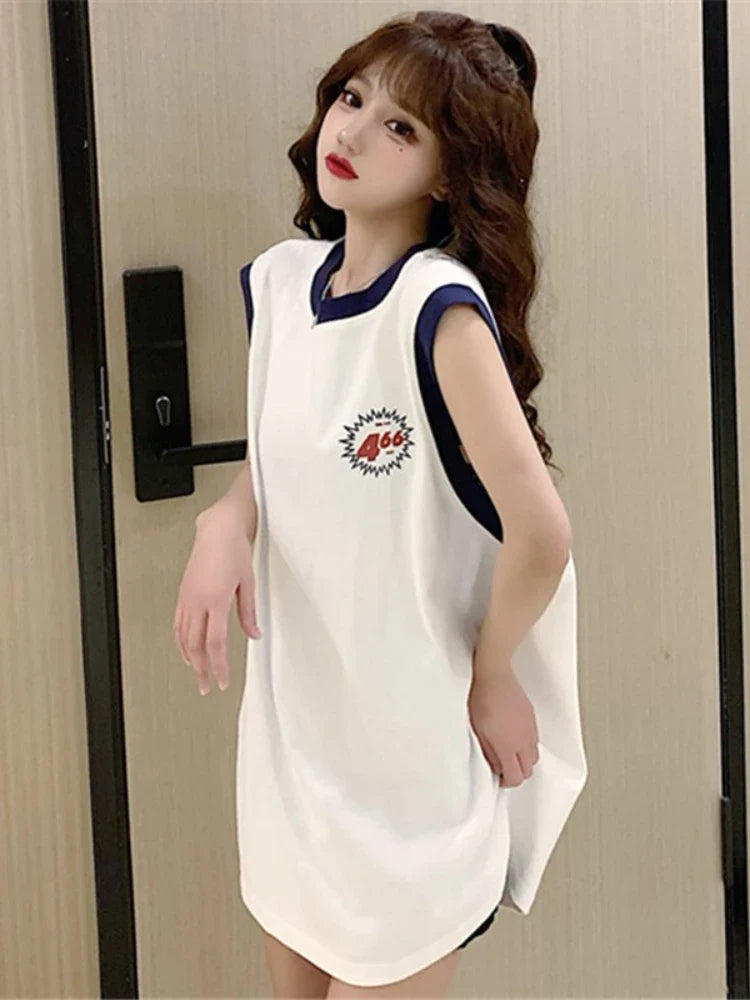 Yipinpay American Retro Vest Women's Summer Outer Wear Loose Street Style Sleeveless T-shirt Hot Girl Sports Basketball Cool Tops